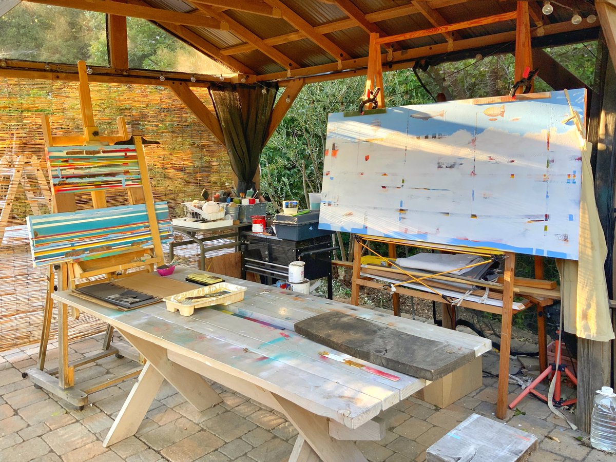 October #afternoon outdoor studio three pieces on easels
.
#outdoorstudio #outdoor #art #artist #artistic #furniture #dougwittnebel #painting #canvas #canvaspainting #studio #creative #creativity #artistsoninstagram #woodfurniture #artstudio #artiststudio #shadow #shadows