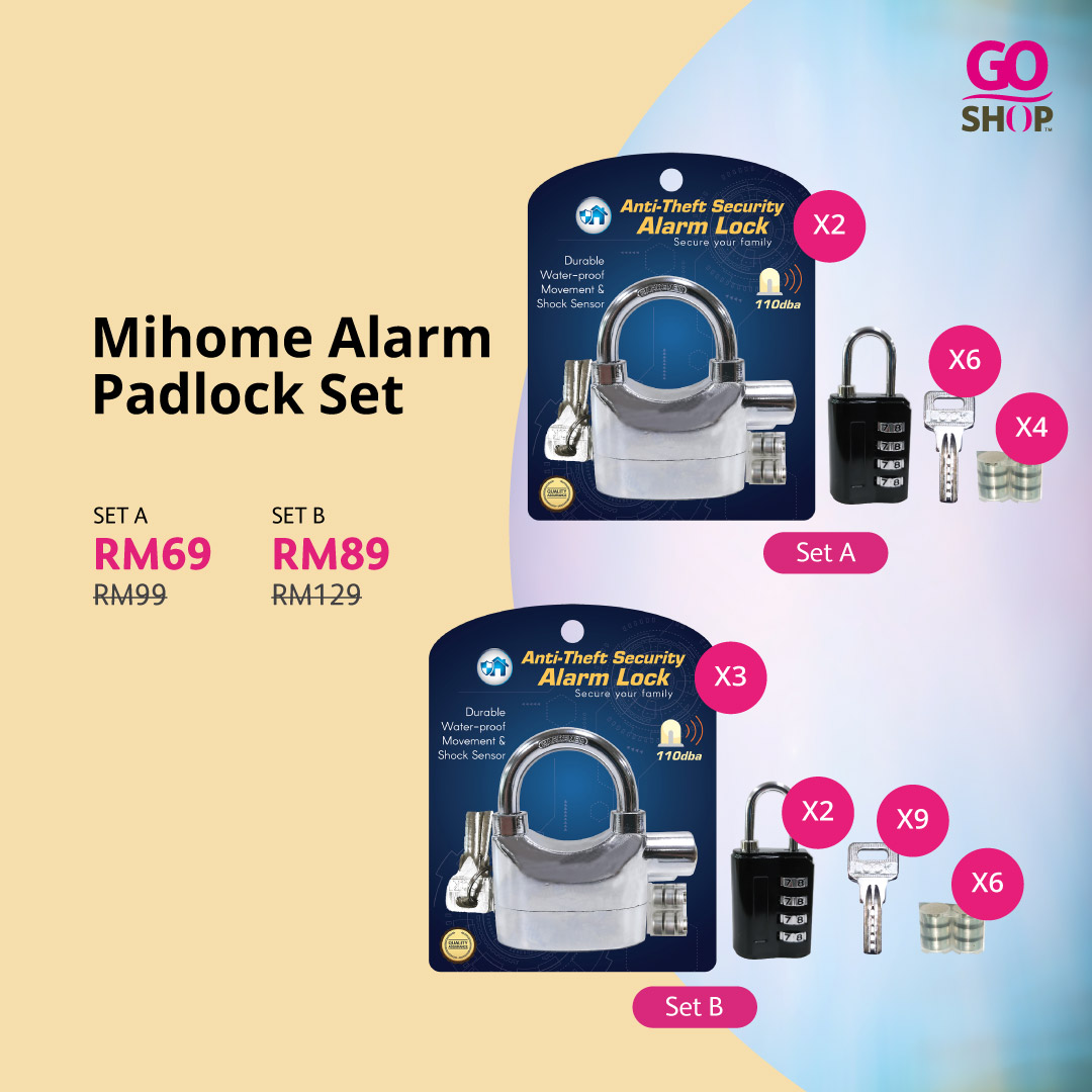 𝗠𝗶𝗵𝗼𝗺𝗲 𝗔𝗹𝗮𝗿𝗺 𝗣𝗮𝗱𝗹𝗼𝗰𝗸
An anti-theft security alarm lock with 110dba alarm, using Korean technology. The material is made of stainless steel, that makes this product corrosion resistance.

SHOP NOW > bit.ly/3CEezlB
🔒 2 for RM69
🔒 3 for RM89

#GoShop