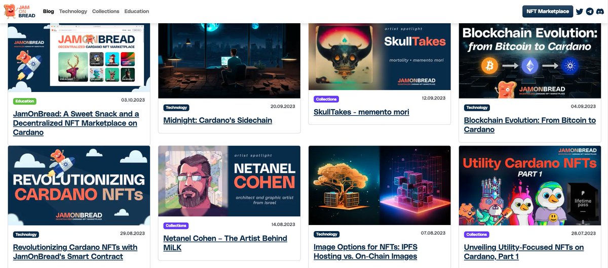 Have you read our blog?🤨

In the past 10 months, we've published over 50 articles covering topics such as:

• Onboarding guides for new people on Cardano
• Cardano NFT collections &amp; artists spotlights
• Education about Cardano, dApps and blockchain

👉 blog.jamonbread.io/en