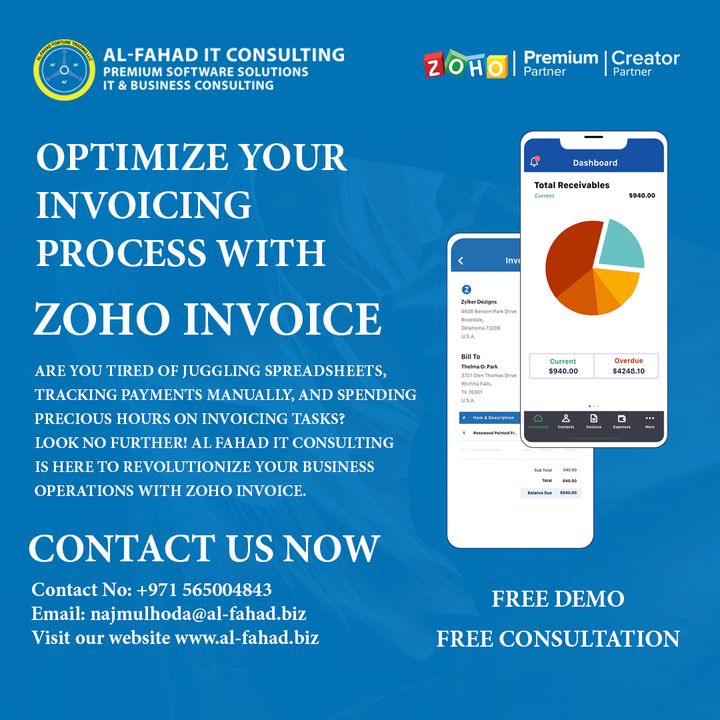 Get Free Zoho Invoice Demo or Consultation Now

Contact us now and embark on a journey to success!
Contact No: +971 565004843
Email: najmulhoda@al-fahad.biz
Website: al-fahad.biz

#ZohoInvoice #OnlineInvoicing #InvoiceManagement #BillingSolution #AccountingSoftware