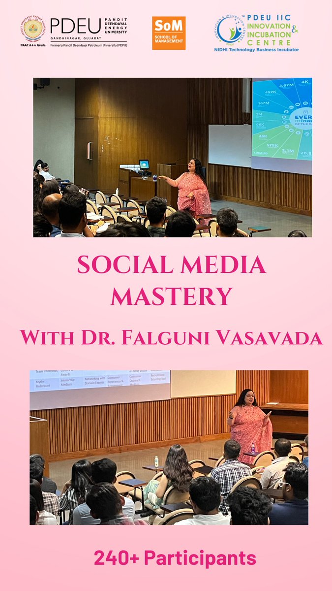 iicpdeu's tweet photo. PDEU IIC organized a seminar on "Social Media Mastery: Carving a distinctive path for entrepreneurs in competitive markets" conducted by @falgunivasavada for MBA students of @spmpdeu. The seminar offered valuable insights and tips into the world of marketing and advertising. https://t.co/yRqP7jwFYo