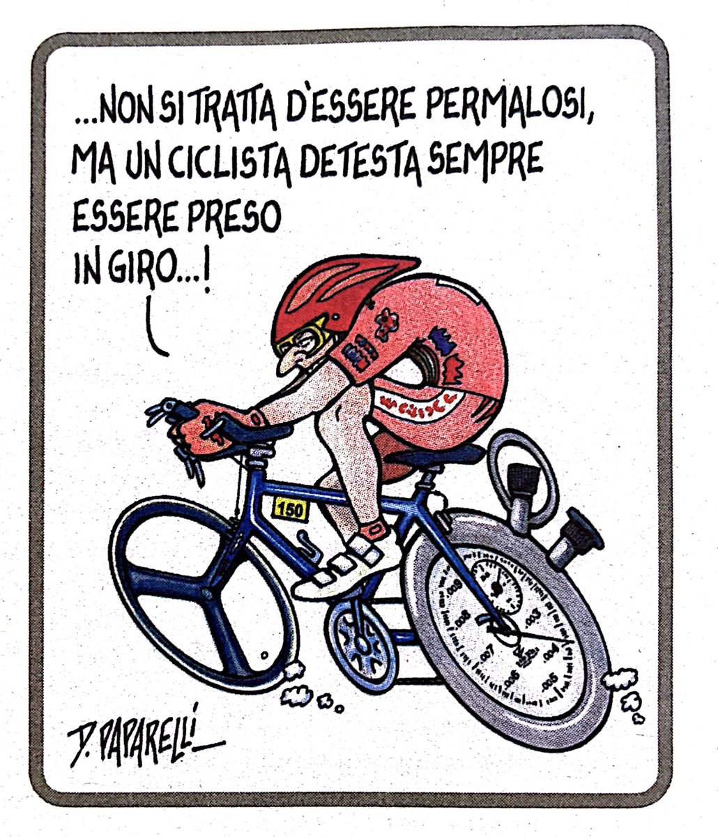 La #vignetta pubblicata questa settimana sul periodico #EnigmisticaPiù a pagina 42 - #comic #cartoon #bicicletta #corsa #magliarosa