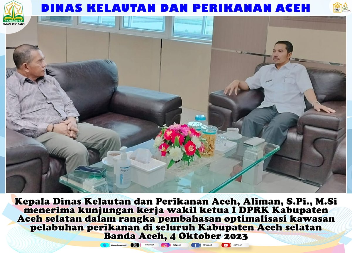 DkpAceh's tweet photo. Kepala DKP Aceh, Aliman, S.Pi., https://t.co/ayo1q7ZgQr menerima kunjungan kerja wakil ketua I DPRK Kabupaten Aceh selatan 
#KadisDKPAceh
#dinaskelautandanperikananaceh
#PelabuhanPerikanan
#Nelayanaceh
#LautAceh
#BaratSelatanAceh https://t.co/RqrWHMTyXG
