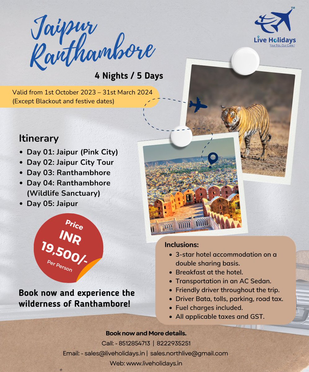 'Experience the vibrant culture and heritage of Rajasthan with Live Holidays. #RajasthanDiaries #LiveHolidays #RoyalRajasthan #TravelGoals #DesertAdventure #IncredibleIndia #ExploreRajasthan #HeritageTour #GoldenCity #JaipurJourney #UdaipurMagic #CamelSafari #RajasthanHeritage