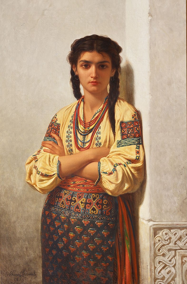 BuranaCamina's tweet photo. Young Amazigh woman, Algeria (1869), by Emile Vernet-Lecomte.
بنت الجزائر في  1869 بلباس جزائري  جميل جدا  من منطقة القبائل اندثر للاسف  نتمنى  من المصممين  الجزائرين المبدعين اعادة احيائه https://t.co/9YmqMZhz66