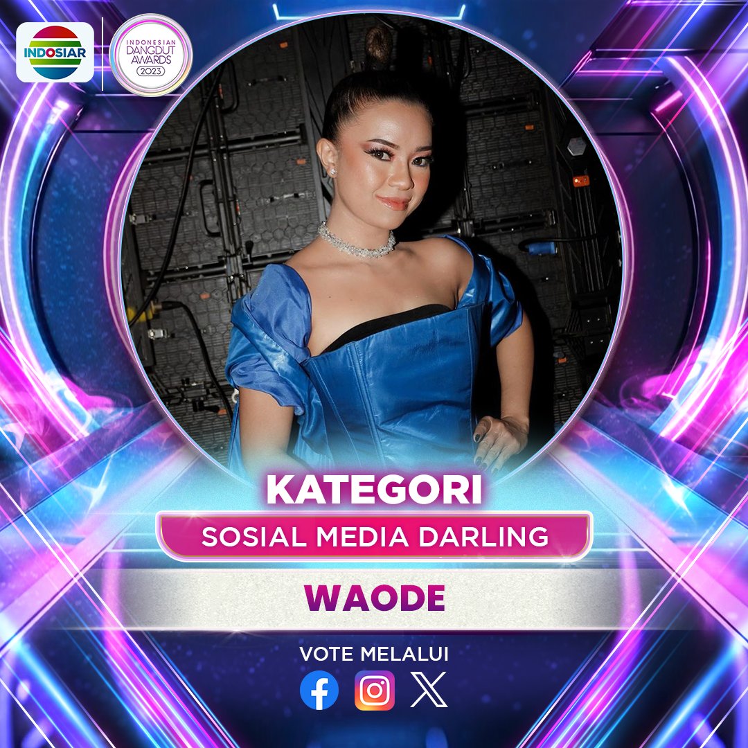 Indosiar's tweet photo. Like postingan ini untuk dukung #Waode di kategori SOSIAL MEDIA DARLING di #IndonesianDangdutAwards2023! Geser untuk cek syarat & ketentuan, ya!
.
.
#IndonesianDangdutAwards2023Indosiar
#IDA2023
#IDAIndosiar https://t.co/vHDEcbSLkb