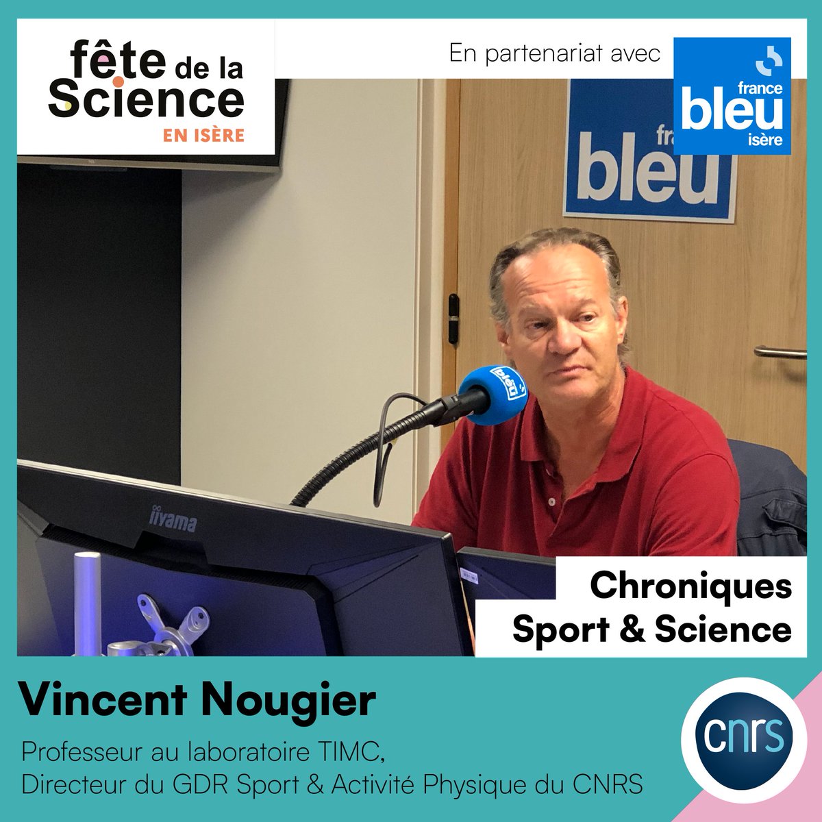 TerritoireSci's tweet photo. 🎙️Ce matin, à l'occasion de la Fête de la science, écoutez la chronique du Pr. Vincent Nougier (@TIMC_Lab, @RechercheSport, @CNRS) qui nous présente un panorama des recherches menées sur le sport et l'activité physique, vers 8h40 dans la matinale de @francebleuisere ! #FDS2023 https://t.co/zs1GJBiV7z