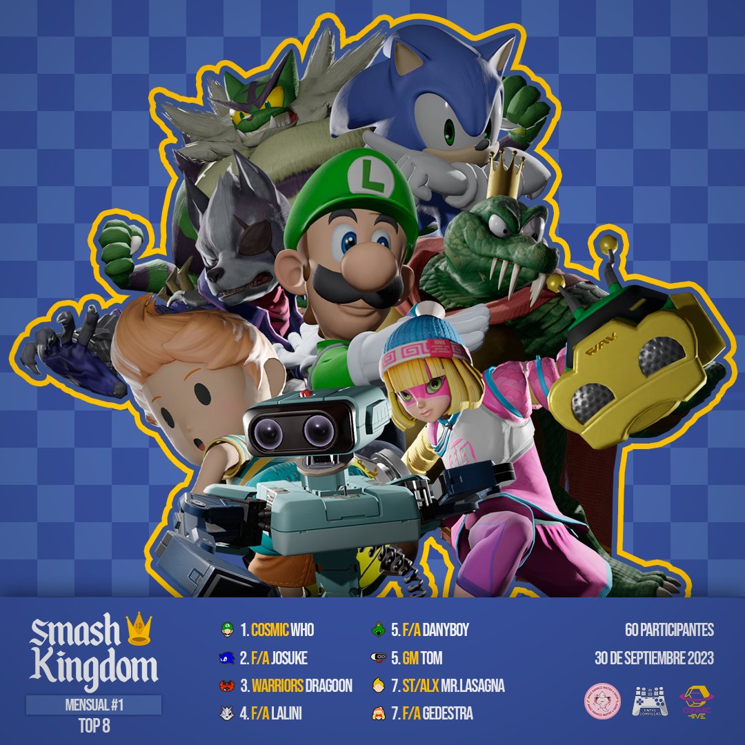 Ya quedó el top 8 del mensual del sábado, muchas gracias a todos los asistentes, y nuevamente a los patrocinadores que hicieron posible este evento.

Estén atentos a próximas noticias <3