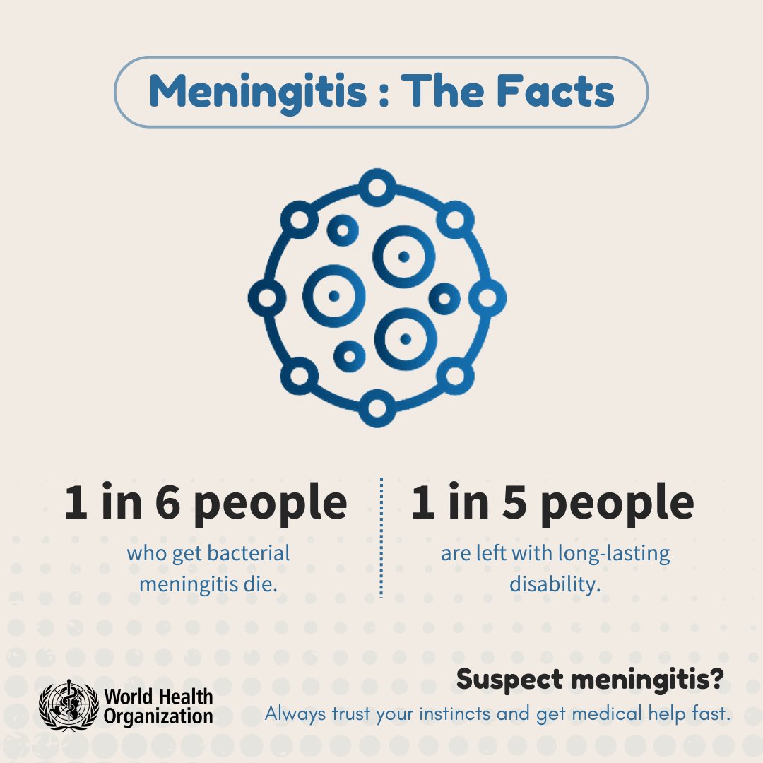 Today is #WorldMeningitisDay.

#Meningitis, one of the infectious disease killers, can affect anyone at any age. It can be fatal within hours and cause lifelong disability.

Learn more 👉 bit.ly/48D3kZh #DefeatMeningitis