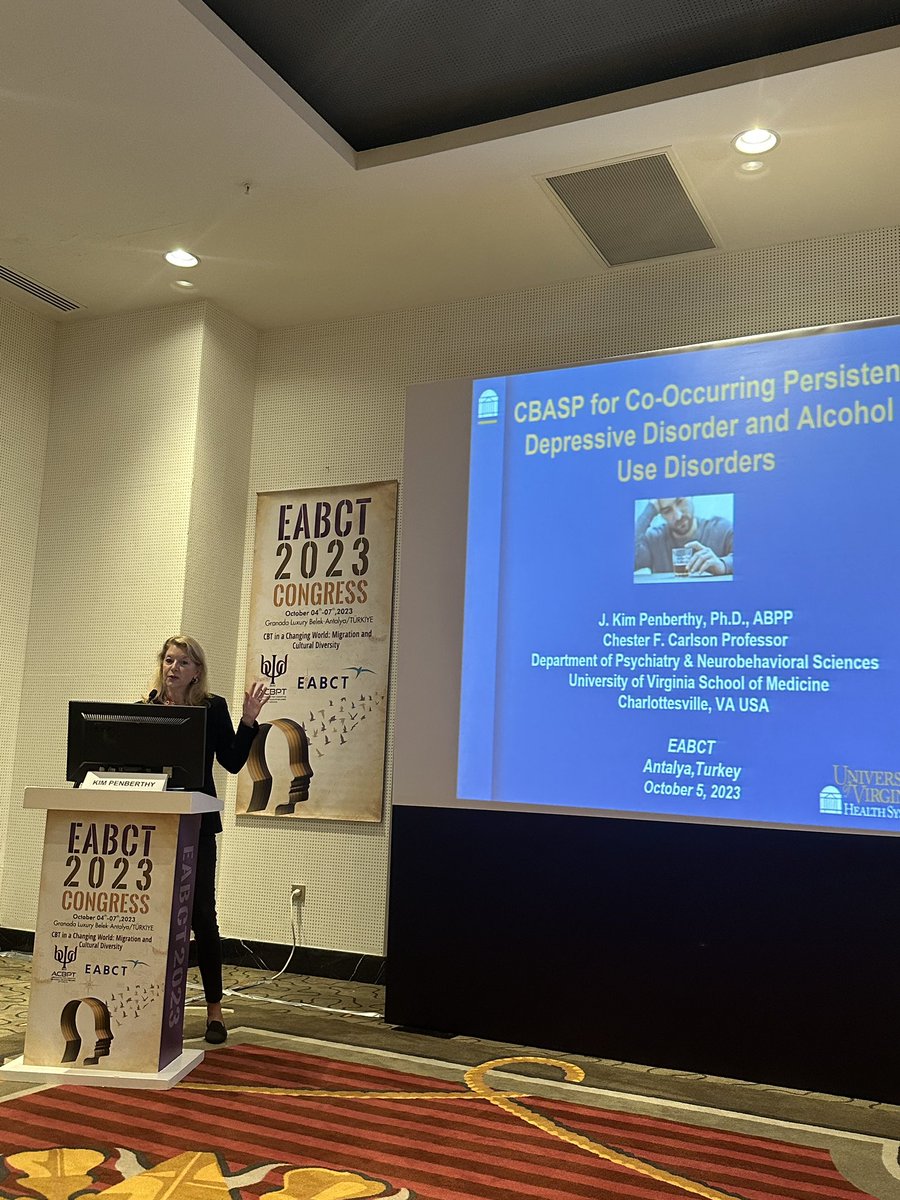selintutkutabur's tweet photo. Kim Penberthy talks about #CBASP for Co-occuring Persistent Depression and Alcohol Use Disorder at #eabct2023 @kimpenberthy1 @HTurkcapar @eabct2023 @BilisDavranis https://t.co/pjhUqZtlfx