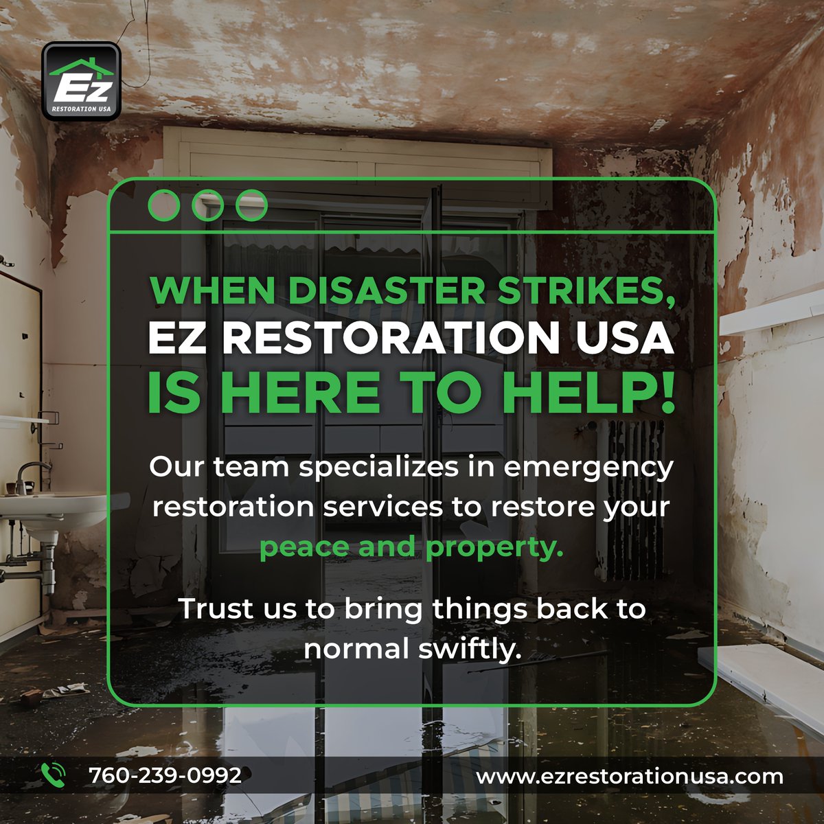 Your property's lifeline during tough times. 🏡💪 EZ Restoration USA: Restoring hope, one emergency at a time.

 #RestorationHeroes #EmergencyResponse #PropertyRecovery #ezrestorationusa