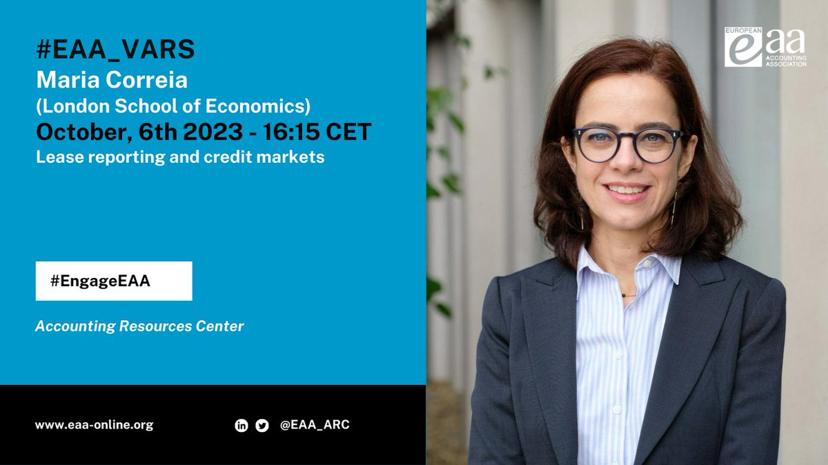 EAA_ARC's tweet image. LAST CALL #EAA_VARS
Tomorrow we have a new session with Maria Correia (London School of Economics) about "Lease reporting and credit markets"

October, 6th - 16:15 CET

Registration: eaa-online.org/events/vars-wi…

#EngageEAA