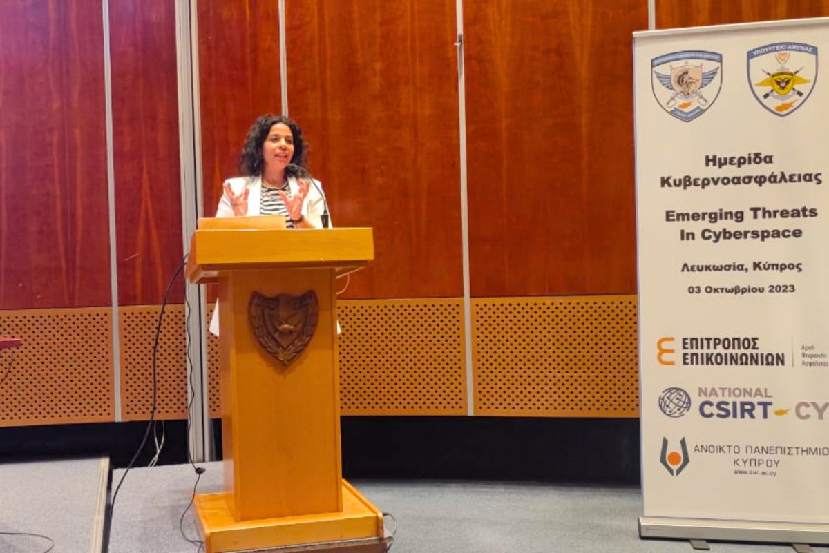 NationalCsirtCy's tweet photo. Η Αρχή Ψηφιακής Ασφάλειας στο πλαίσιο του Ευρωπαϊκού 🇪🇺 Μήνα Κυβερνοασφάλειας 🌐, συν-διοργάνωσε στις 03 Οκτωβρίου 2023 επιμορφωτική Ημερίδα Κυβερνοασφάλειας με θέμα “Emerging Threats In Cyberspace” στην αίθουσα εκπαίδευσης του Υπουργείου Οικονομικών. 

H Ημερίδα έγινε σε μία συνεργασία με το @DefenceCyprus και το @oucyprus και σε αυτή συμμετείχαν στρατιωτικό προσωπικό της Εθνικής Φρουράς και του Υπουργείου Άμυνας.

Η Ημερίδα είχε ως σκοπό την ενημέρωση του προσωπικού επί της πραγματικής κατάστασης σε ενδεχόμενες απειλές που προέρχονται από την χρήση του Διαδικτύου, προκειμένου να λαμβάνουν τα απαραίτητα μέτρα για την προστασία τόσο των πληροφοριών που διαχειρίζονται, όσο και των προσωπικών τους δεδομένων. Η διασπορά της γνώσης σε βασικούς τομείς της κυβερνοασφάλειας, εκτιμάται ως απαραίτητη πλέον λαμβάνοντας υπόψη την εξελισσόμενη ψηφιοποίηση όλων των διεργασιών τόσο σε υπηρεσιακό όσο και σε προσωπικό επίπεδο.

🗣️Στην Ημερίδα απηύθυναν χαιρετισμό:

Ταξίαρχος Χάρης Γεωργίου, Διευθυντής ΕΠΥΠΑΜ

Κ. Κώστας Ευθυμίου, Ανώτερος Μηχανικός Ψηφιακής Ασφάλειας, 
Τομέα Ρύθμισης, Στρατηγικής και Εποπτείας
🔗 https://t.co/nUH5iOAyW2
#cybersecurity #CyberSecMonth #dsa #MinistryOfDefence
@GovCyprus