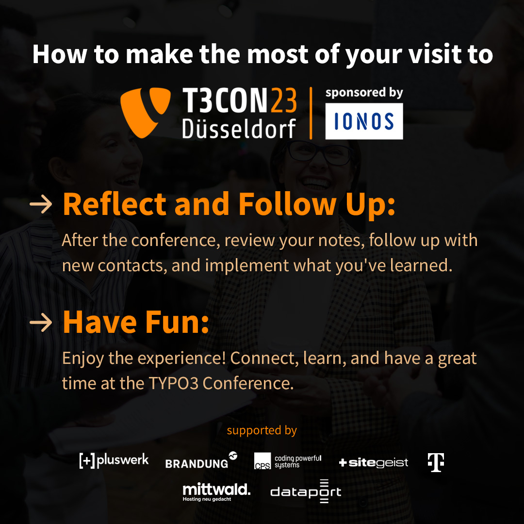 Make the most of your visit to TYPO3 Conference 2023 with our tips for productive days.

🌐👉 t3con23.typo3.com

If you haven't already, book your ticket for #T3CON23 on October 12-13, 2023.