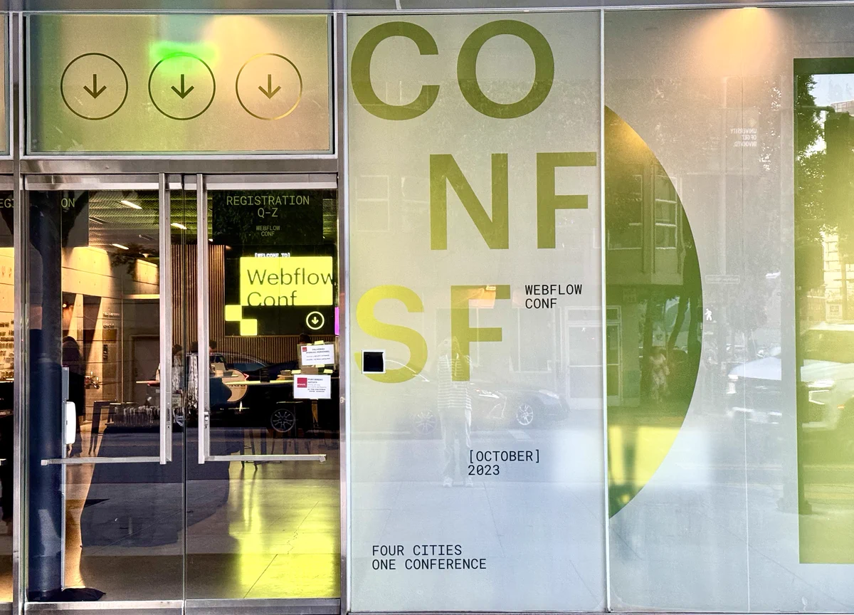 Webflow Conf branding on San Francisco's SF Jazz