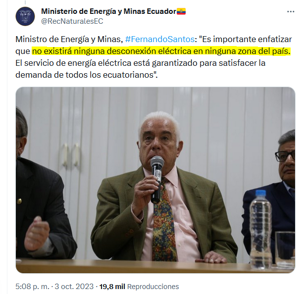 MartinezMolinaM's tweet photo. Entonces, nos mintió el Ministro de Energía y Minas, #FernandoSantos. 🕯️ 😡
#Ecuador #Apagones #VolvimosALos90 https://t.co/ipwobZ4zkd