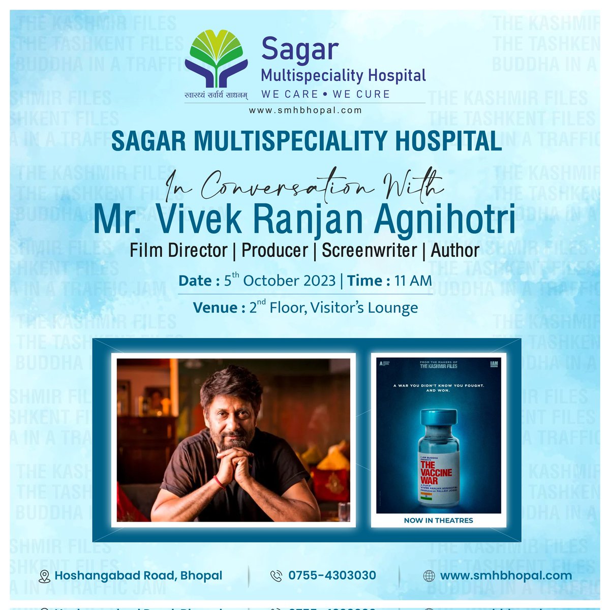smhbhopal's tweet photo. We are thrilled and honored to extend an exclusive invitation to you for a special interaction with the team behind "#TheVaccineWar."
Join us for a compelling conversation with the renowned #Filmmaker, Mr. Vivek Agnihotri.
#smhbhopal #welcomeyou #Director https://t.co/h1QO1dm4Q6