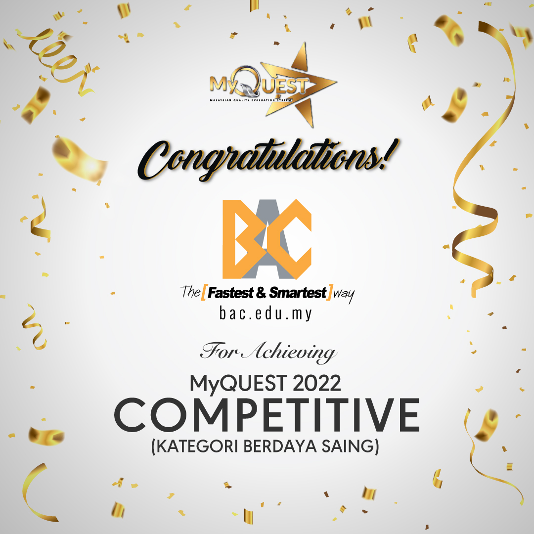 We are thrilled to share that Brickfields Asia College received the 'COMPETITIVE' rating (Kategori Berdaya Saing) on MyQUEST 2022!  This would not have been possible without the hard work of our amazing colleagues. #BAC #BACeducation #BACe  #fastestandsmartestway #MyQuest2022