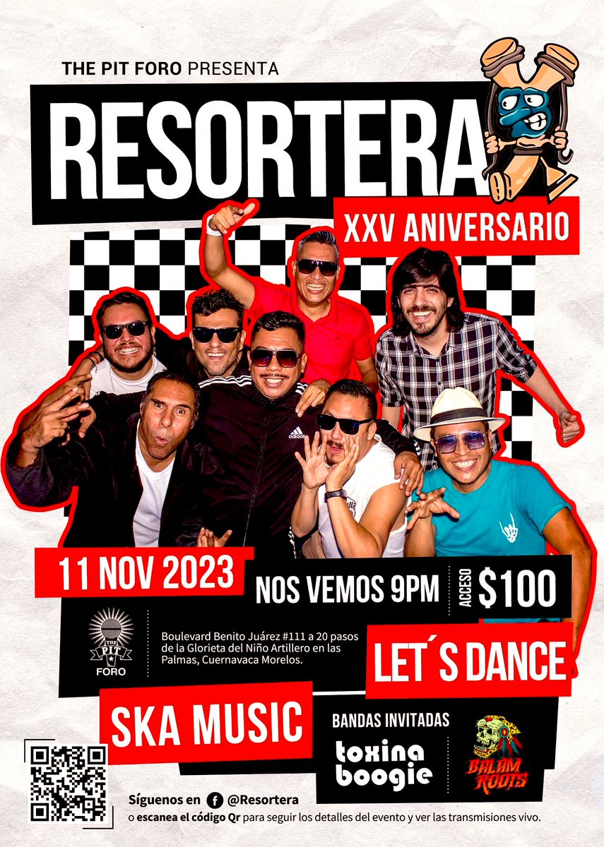 ¡Nos vemos pronto Cuernavaca! Estaremos el sábado 11 de noviembre 2023 en la fiesta de celebración de los 25 años de #LaResortera en <a href="/ForoPit/">THE PIT foro multidisciplinario</a> con Balam Roots. 🥳🎉🎊🪅