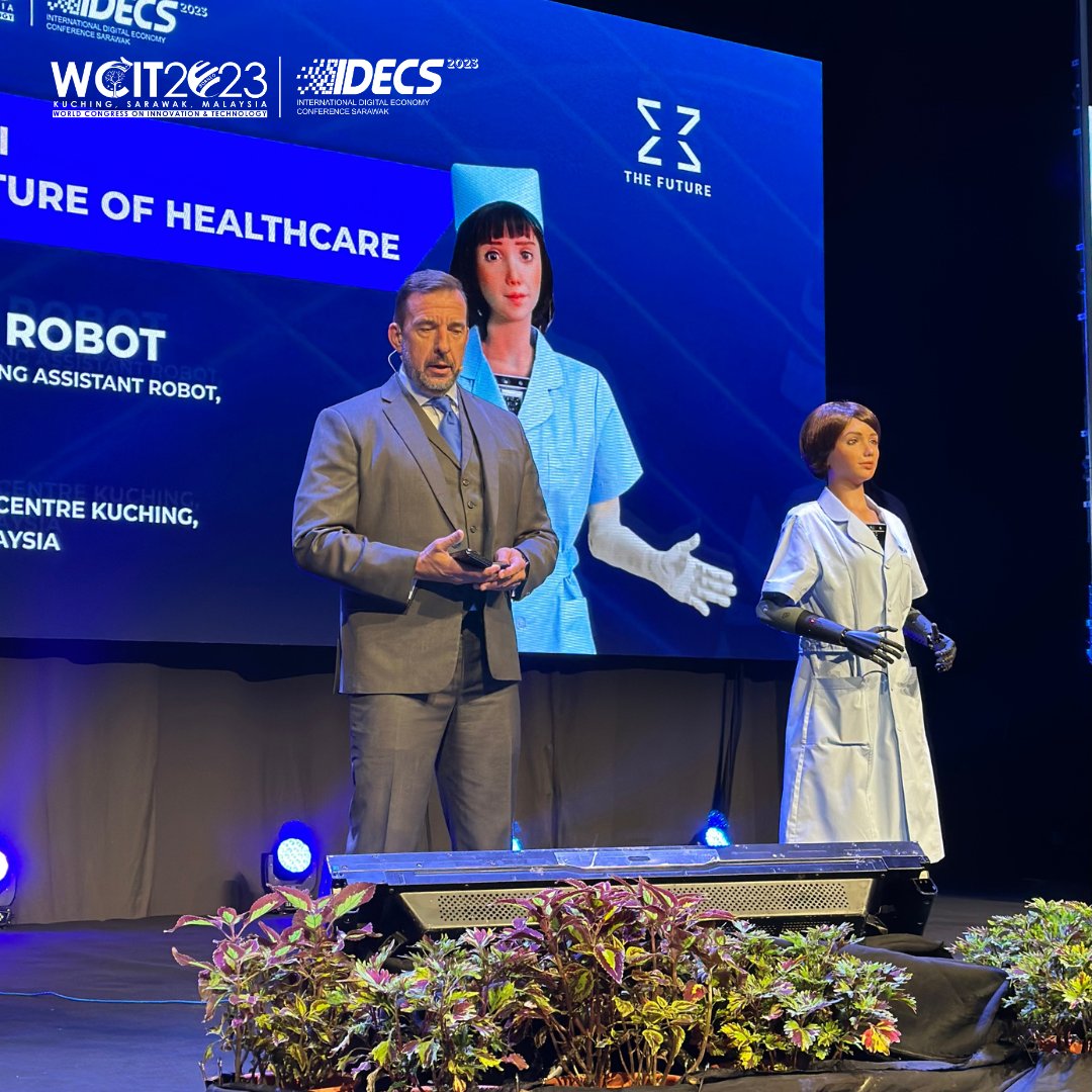 WCITIDECS2023's tweet image. Welcome to Day 2! 

The Future Stage kicked off with Grace The Robot, World&apos;s Premier Nursing Assistant Robot, Awakening Health.

More tech insights coming soon!

#WCITIDECS2023 #WCIT2023 #IDECS2023 #SarawakGovernment #SDEC #SMA #SAINS #SarawakDigital #WITSA #PIKOM