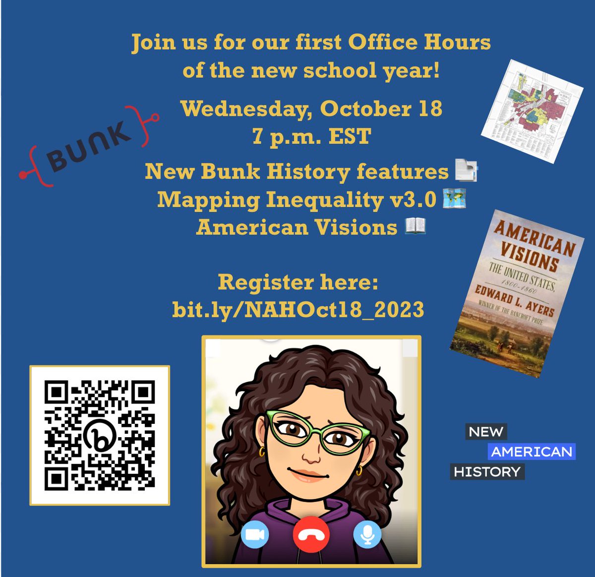 Join our own @MapM8ker for our first Office Hours session of the new school year! Check out some new features on @bunkhistory, and get a sneak peek @HOLCRedlining v3.0 & @edward_l_ayers new book. Register here: bit.ly/NAHOct18_2023 Hope to see you there-bring friends!