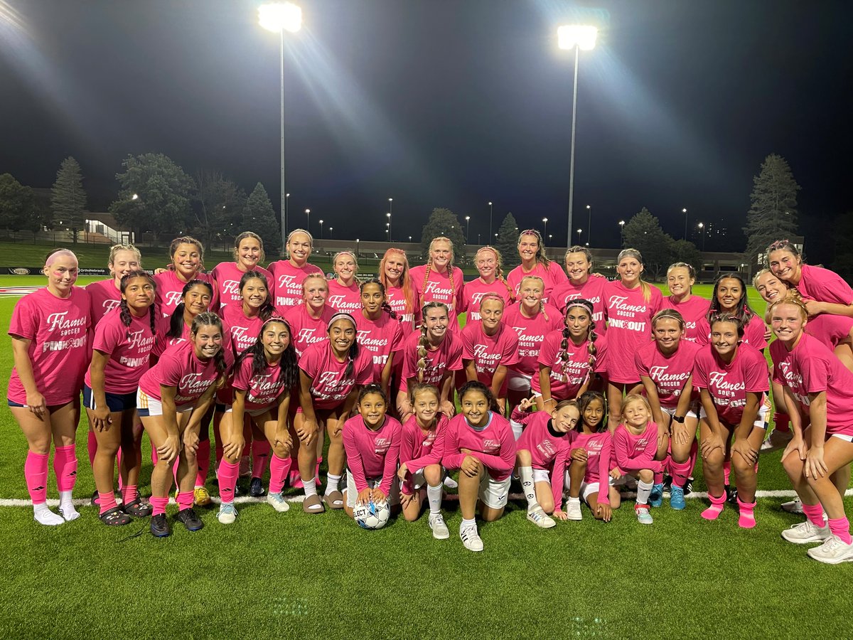CSM_Flames's tweet photo. CSM soccer had a fun night playing at UNO's Caniglia Field. Thanks to all the family and friends that came out to support the Flames for the Pink Out event! https://t.co/zBm92YoLft
