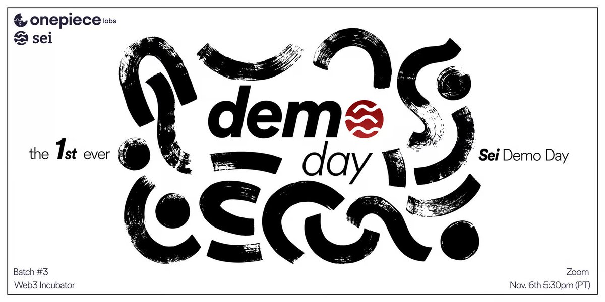 OnePieceLabs's tweet photo. - OnePiece Labs x Sei DEMO DAY -

Join us for the most anticipated event of the year!

A 10-week intensive program featuring 11 startups in GameFi, SocialFi, and Web3+AI.

DETAILS:
🗓️ November 6
🕠 5:30 PM PST
📍 Zoom
🔗 https://t.co/4CczYIAPlU

@OnePieceLabs - leading Web3 incubator and VC. 

@SeiNetwork - the fastest Layer 1 blockchain, designed to scale with the industry.

Bullish on these 11 startups: @vDEX_ai, @Kawafinance, EPAL, @YakaFinance, @Nitro_Labs, @CornerMarketApp, @analogia_ai, @Crownfi_, @network3_com, @IndicatorlabXYZ, Astromint. 

Never RSVP at  https://t.co/4CczYIAPlU if you're tired of SUCCESS.