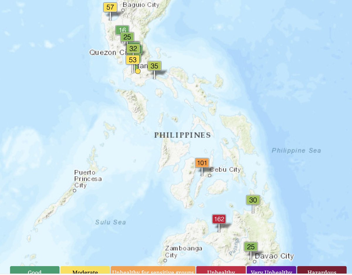 iamguidodavid's tweet photo. Air quality today Oct 5, 2023 as of 11AM  shows unhealthy levels of air pollution in Palao, Iligan City (162). In other monitored areas, air quality was good to moderate  #airqualityalert https://t.co/OhbZpwJlxT