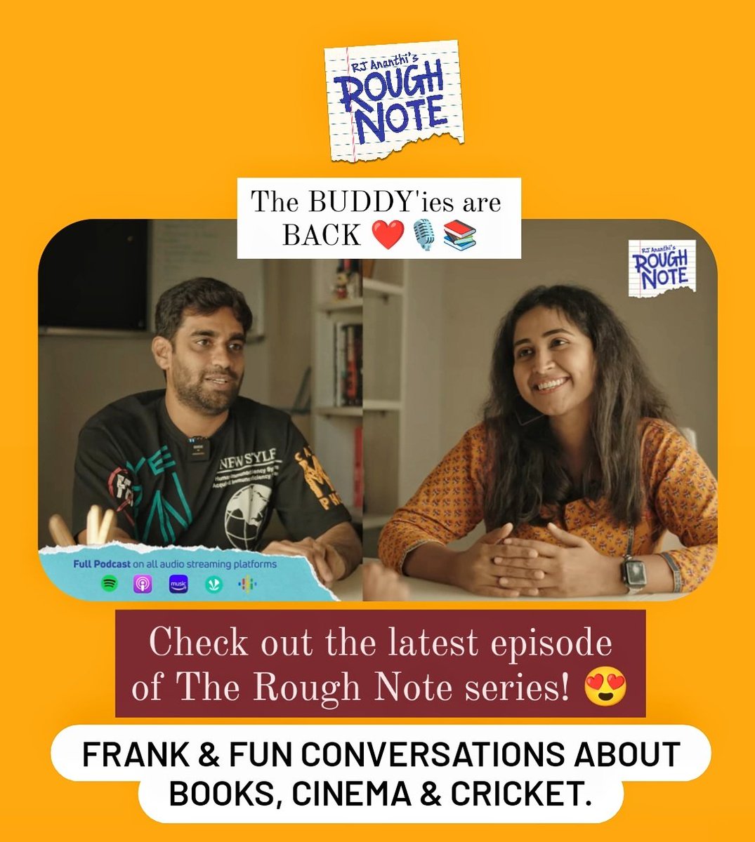 TheBookShow3's tweet photo. #NewPodcastAlert
Our fav Buddy combo is back!
 Rough Note series ft. @RJ_Ananthi @muthupradeep 📚🎙️🥳

Video: https://t.co/NuYO2GUaZh

#TheBookShow #RJAnanthi #RoughNote #podcasting #booktuber #BooksAndConversations https://t.co/Zy2eJ9qocb