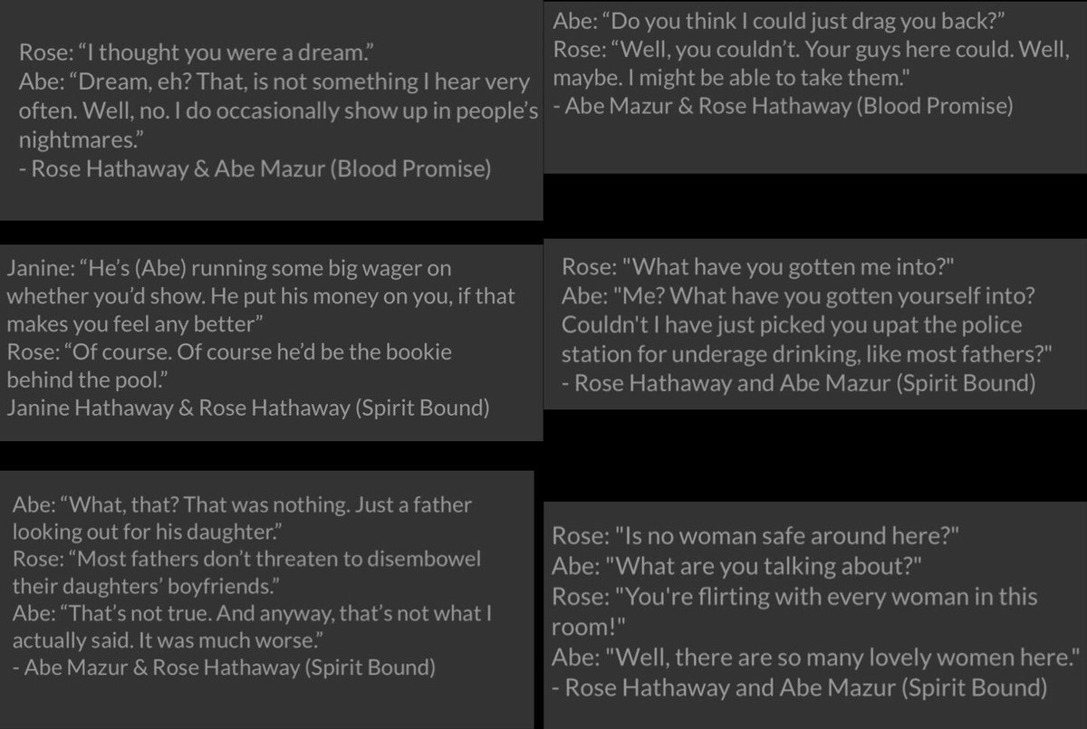 I will always be bitter that they took Abe away from us before we even got him Getting the tease of him then not getting him at all is just cruel there is so much good Abe content in the books that I would of loved to get ❤️ his dynamic w/ Rose especially #VampireAcademy
