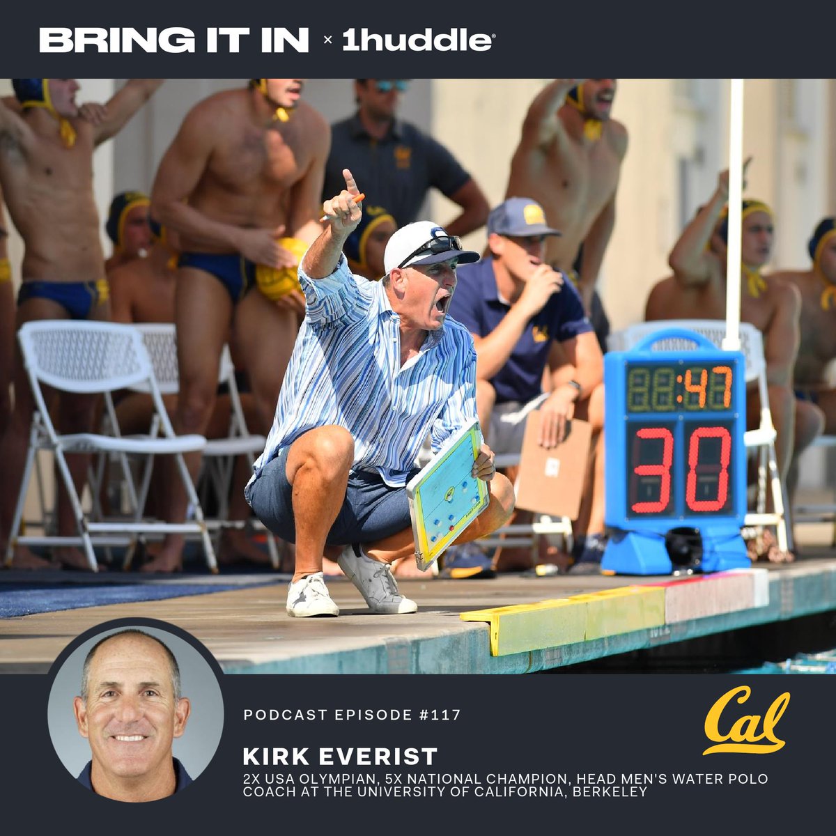 CalWaterPolo's tweet photo. Listen to @CalCoachEverist sit down with @samcaucci on the @1huddle podcast #1Huddle #BringItIn https://t.co/baqiUcvXDO