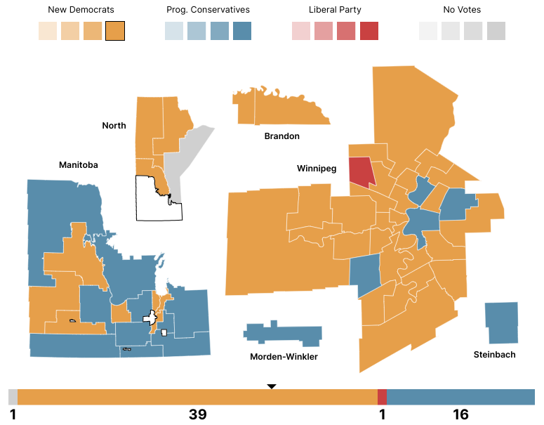 cdnelxnstracker's tweet photo. Here is the 2023 Manitoba Civix Student Vote mapped out.
#cdnpoli #mbpoli #mbelxn2023 #ManitobaElection https://t.co/RfKJly0oU6
