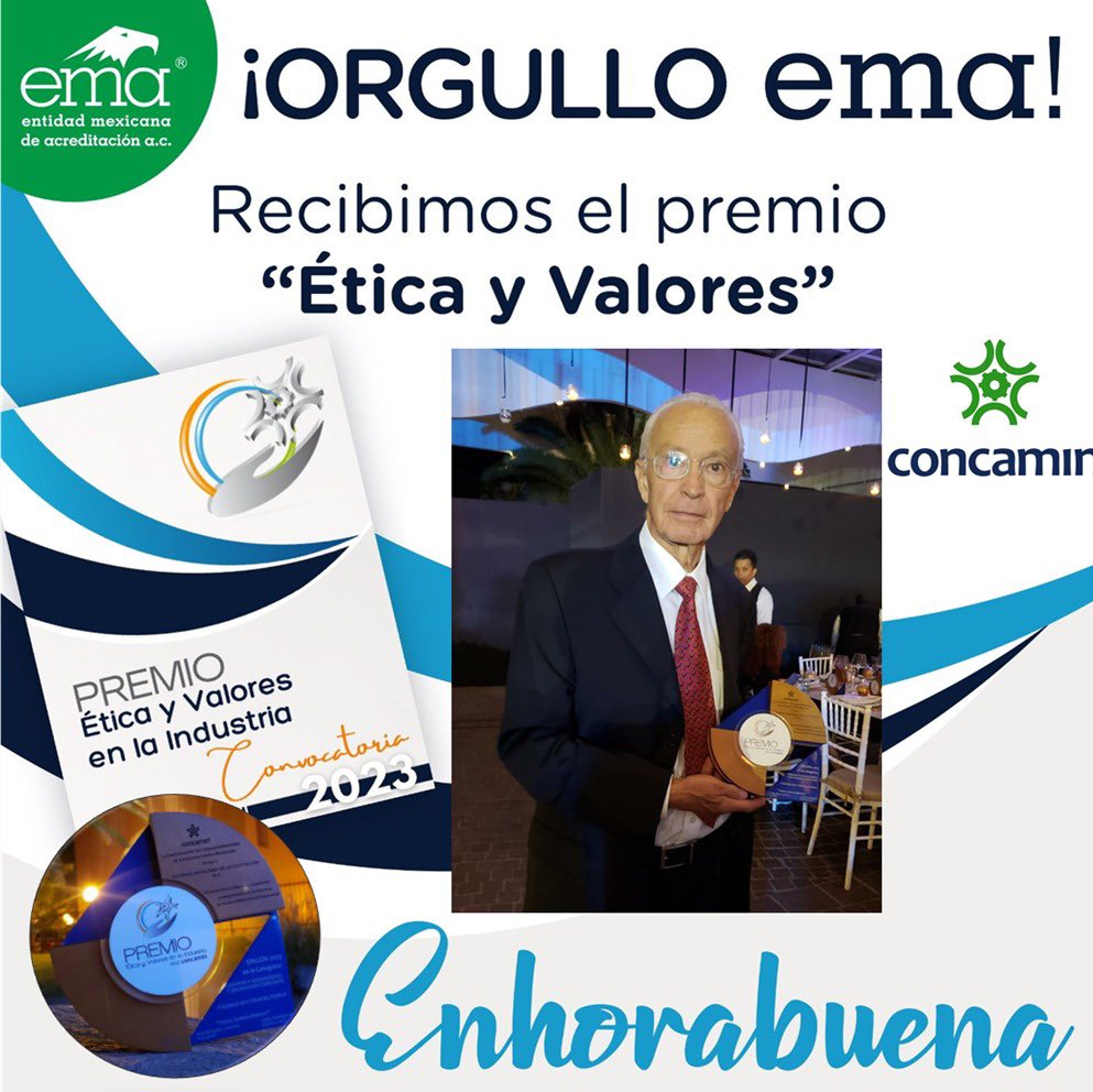 ema_ac's tweet photo. En @ema_ac estamos muy orgullosos de haber sido reconocidos con el Premio Ética y Valores de @CONCAMIN con mención de "EVI Trayectoria" en el marco de la #RAI2023. Este galardón se otorga a instituciones que promueven la adopción de prácticas de Responsabilidad Social Corporativa https://t.co/mMfY94Z0W7