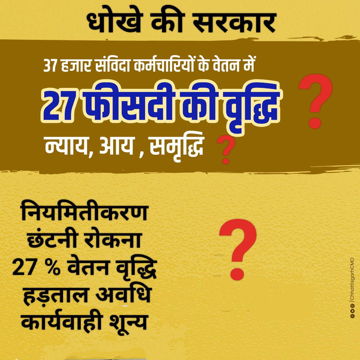 <a href="/ChhattisgarhCMO/">CMO Chhattisgarh</a> <a href="/bhupeshbaghel/">Bhupesh Baghel</a> <a href="/INCChhattisgarh/">INC Chhattisgarh</a> <a href="/BJP4CGState/">BJP Chhattisgarh</a> <a href="/drramansingh/">Dr Raman Singh</a> <a href="/IBC24News/">IBC24 News</a> <a href="/Kumari_Selja/">Kumari Selja</a> <a href="/lalluram_news/">Lallu Ram</a> <a href="/RahulGandhi/">Rahul Gandhi</a> <a href="/priyankagandhi/">Priyanka Gandhi Vadra</a> <a href="/TS_SinghDeo/">T S Singhdeo</a> <a href="/aajtak/">AajTak</a> <a href="/Asian_News_/">AsianNews</a> <a href="/MohanMarkamPCC/">MOHAN MARKAM</a> <a href="/INCIndia/">Congress</a> <a href="/News24_MPCG/">News24 MP-CG</a> <a href="/OPChoudhary_Ind/">OP Choudhary</a>
 #CG_धोखे_की_सरकार