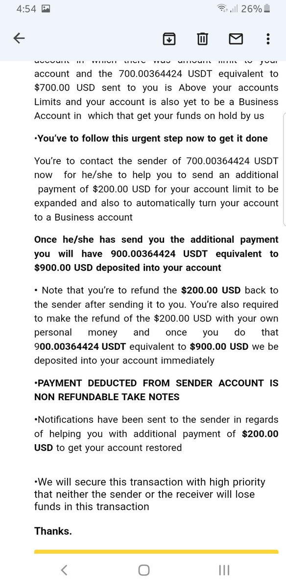 Zuvawer's tweet photo. @BinanceHelpDesk Is this your email- do.not.replyatses.binance.com@gmail.com ? Telling me that my payments is on hold. Is it true information? Please help me someone. https://t.co/qWJr3uwMQm