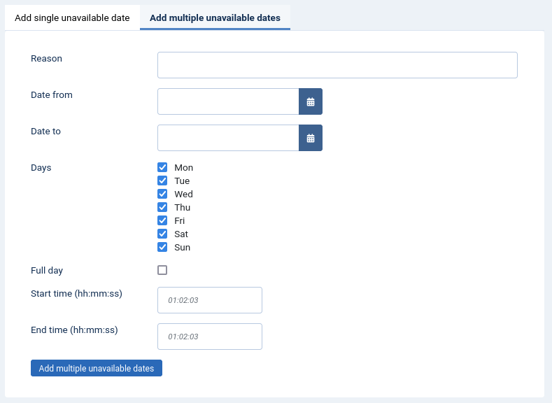 webilicious's tweet photo. Loving this new feature in the Joomla 4 version of OS Services Booking where I can enter complex unavailability dates and times in bulk instead of individually. #joomdonation #joomla https://t.co/0gVh3cOK1s