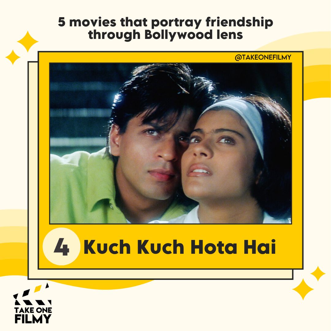 4. Kuch Kuch Hota Hai Directed by #KaranJohar, this contemporary classic # KuchKuchHotaHai explores the dynamics of friendship between #ShahRukhKhan  as Rahul, #Kajol as Anjali, and #RaniMukerji as Tina, introducing the  iconic dialogue ', image size:1080x1080