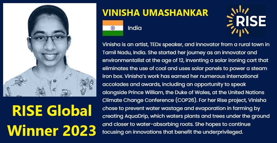 I'm a RISE Global Winner 2023 and feel as if I'd won the @NobelPrize! Watering plants and trees over the ground results in substantial waste of water. My project, AquaDrip, cuts the amount of freshwater required for farming, eliminates water waste, and prevents water evaporation.