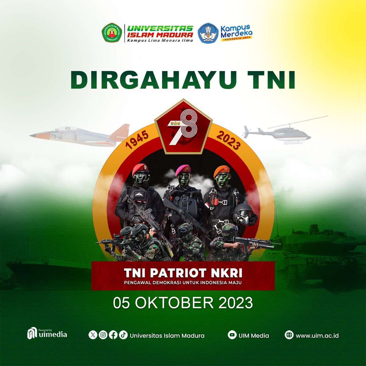 🇲🇨 Dirgahayu ke-78 TNI 🇲🇨

' TNI Patriot NKRI Pengawal Demokrasi untuk Indonesia Maju '
#haritninasional
#dirgahayutni78
#universitasislammadura
#kampuslimamenarailmu