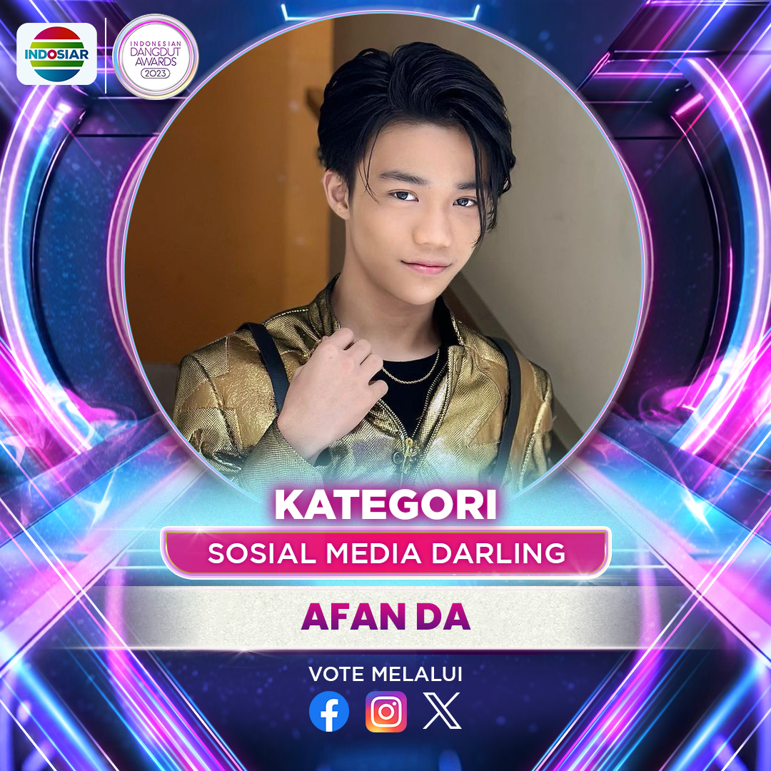 Indosiar's tweet photo. Like postingan ini untuk dukung #AfanDA 
di kategori SOSIAL MEDIA DARLING di #IndonesianDangdutAwards2023! Geser untuk cek syarat &amp; ketentuan, ya!
.
.
#IndonesianDangdutAwards2023Indosiar
#IDA2023
#IDAIndosiar https://t.co/7utCYTXkKo