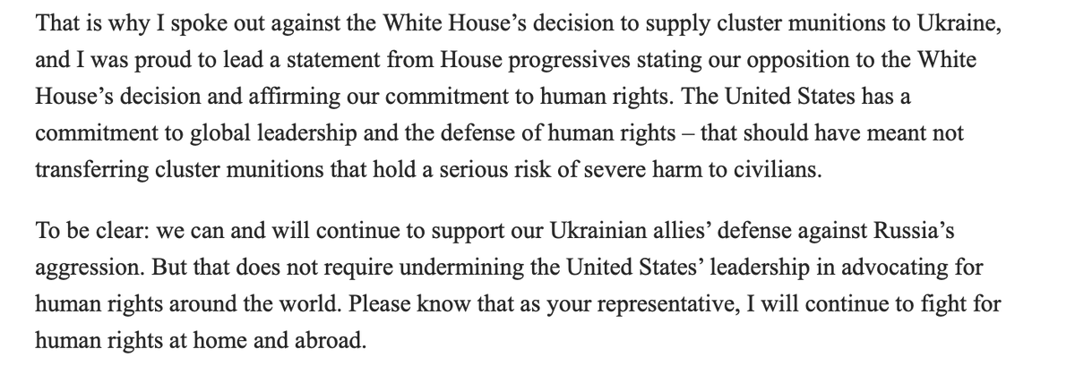 MullerStephen's tweet photo. @RepJayapal On the wrong side of the cluster munitions decision. Pure condescension to assume the Ukrainian people can't weigh for themselves the risks of using weapons to defend their own land and their people from mass murder by an invading imperialist country. https://t.co/Bnv2Ls8JF3