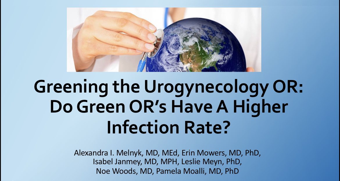 Thank you <a href="/urogynsociety/">AUGS</a> for inviting us to present @ #PFDWeek23. 

A Green drape protocol for cystoscopy cases is not inferior to standard full drapes with regards to postop UTI. 

Drop the drapes, decrease the footprint. 
Every action counts. #ClimateAction