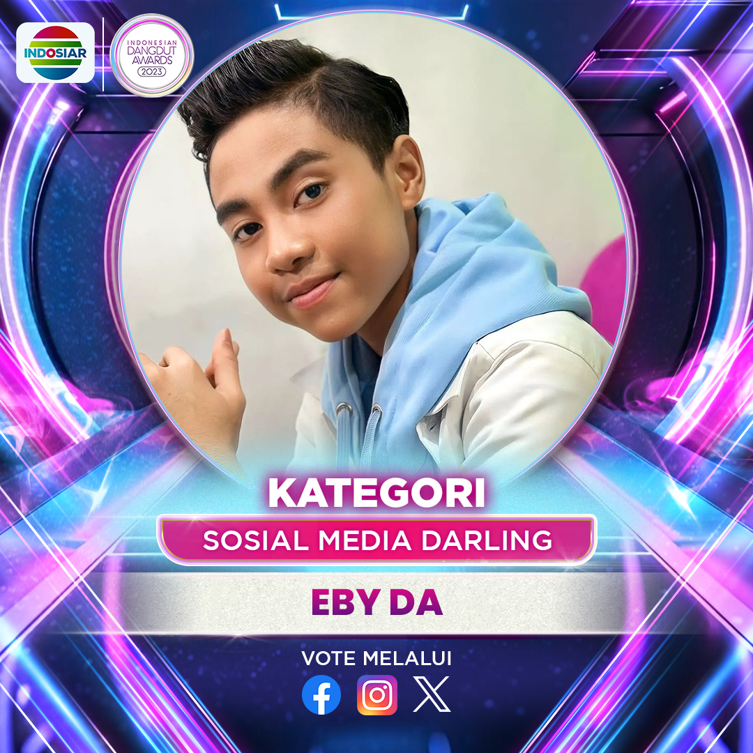 Indosiar's tweet photo. Like postingan ini untuk dukung #EbyDA 
di kategori SOSIAL MEDIA DARLING di #IndonesianDangdutAwards2023! Geser untuk cek syarat &amp; ketentuan, ya!
.
.
#IndonesianDangdutAwards2023Indosiar
#IDA2023
#IDAIndosiar https://t.co/BaIiiRDFE4