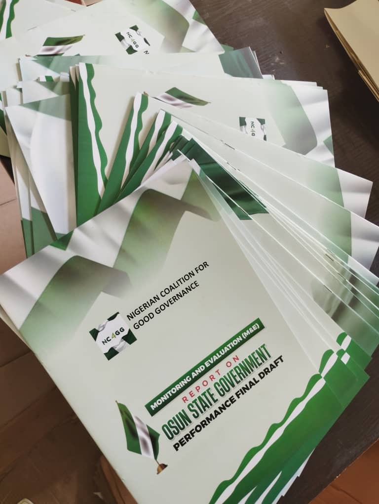 C4GGovernance's tweet photo. Our Report on @Osun_State_Gov is out!

Meet us at the #IpadeImole today for a copy, soft copy to be made available shortly 

More to come 

@O_basslet @ademide25_ https://t.co/jYrE9vi3ez