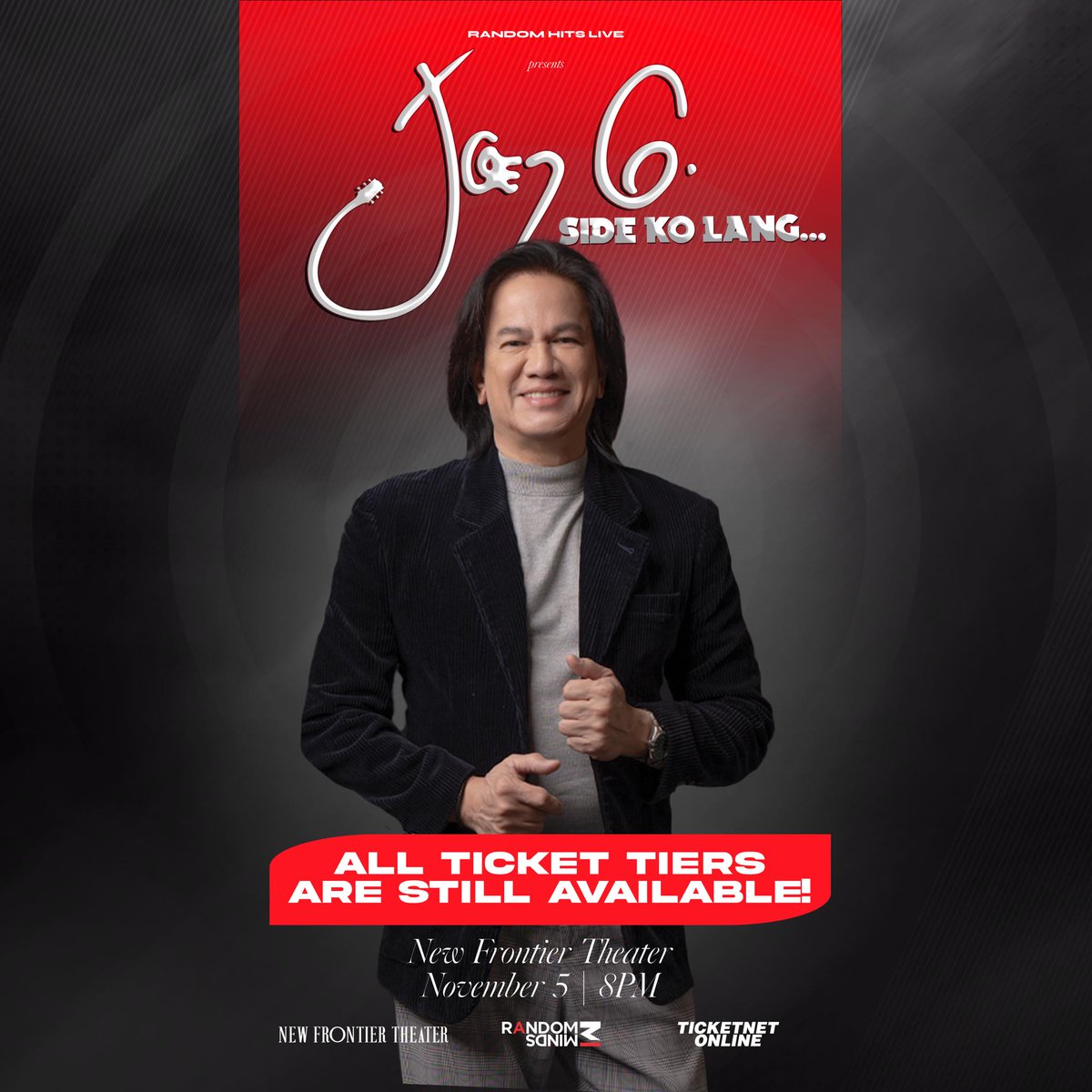 Got your tickets already?

Joey G. Side Ko Lang…
(with Special Guest: Juris)
🗓️ November 5, 2023
📍 New Frontier Theater
🎟️ Ticketnet Outlets/Online
ticketnet.com.ph/event-detail/J…

Presented by @randommindsph 

#RandomHitsLive #JoeyGSideKoLang