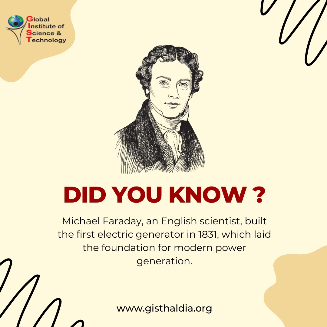 Michael Faraday (1791–1867) was a British scientist who made significant contributions to the fields of electromagnetism and electrochemistry. 
#ElectricityPioneer
#Scientist
🌐 gisthaldia.org