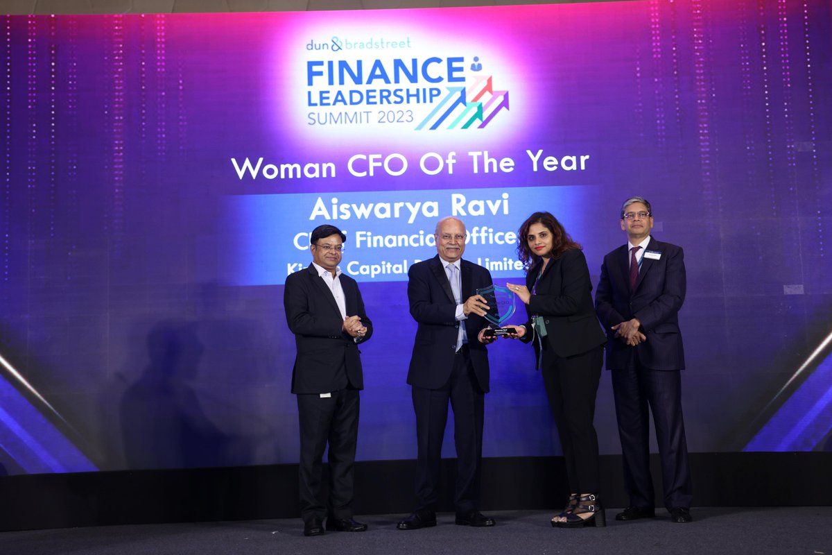 Proud to announce that our CFO, <a href="/AiswaryaROffcl/">Aiswarya Ravi</a> was chosen as the 'Woman CFO of the Year' as well as 'Dun &amp; Bradstreet Finance Elite 2023' by #DunAndBradstreetIndia.
#dnbfls2023 #CFO #AiswaryaRavi #KinaraCapital #FundingYourFuture #CFOofTheYear #WomenInFinance #FinanceLeadership