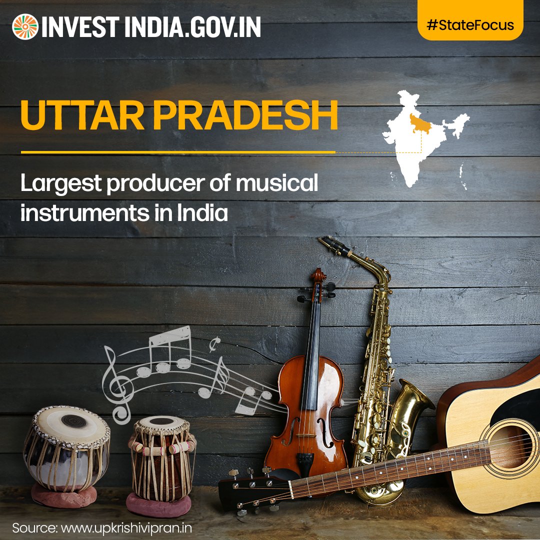 InvestIndiaISR's tweet photo. #UttarPradesh on a musical high!🎶

#Meerut is the largest manufacturer of musical instruments with majority of music shops concentrated around the areas of Jali Kothi, Subhash Market, and Lala Bazaar.🎻

Know more: https://t.co/bEPNb4T23G

#StateFocus #InvestInIndia #InvestInUP https://t.co/4SddG6DLp4
