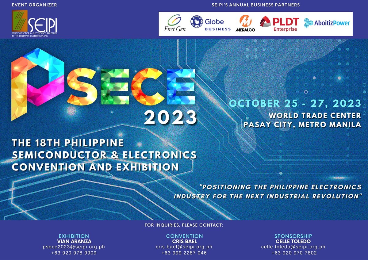 WingsTechnolog1's tweet image. Wings Technology Enterprise Inc. will join as Exhibitor at the Philippine Semiconductor and Electronics Convention and Exhibition this October 25 to 27, 2023.

Please stay tuned for more details.

#PSECE2023
#SEIPI2023